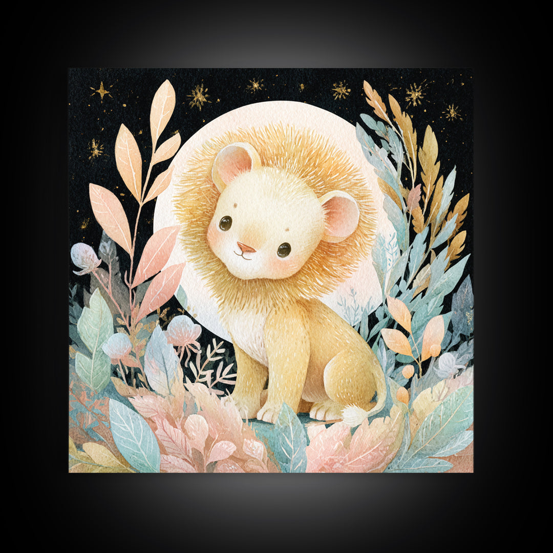 Lion Cub with Soft Golden Mane Canvas Print, Nursery Art, Woodland Nursery Art, Nursery Decor, Fine Art, Nursery, NUR-1x1-9