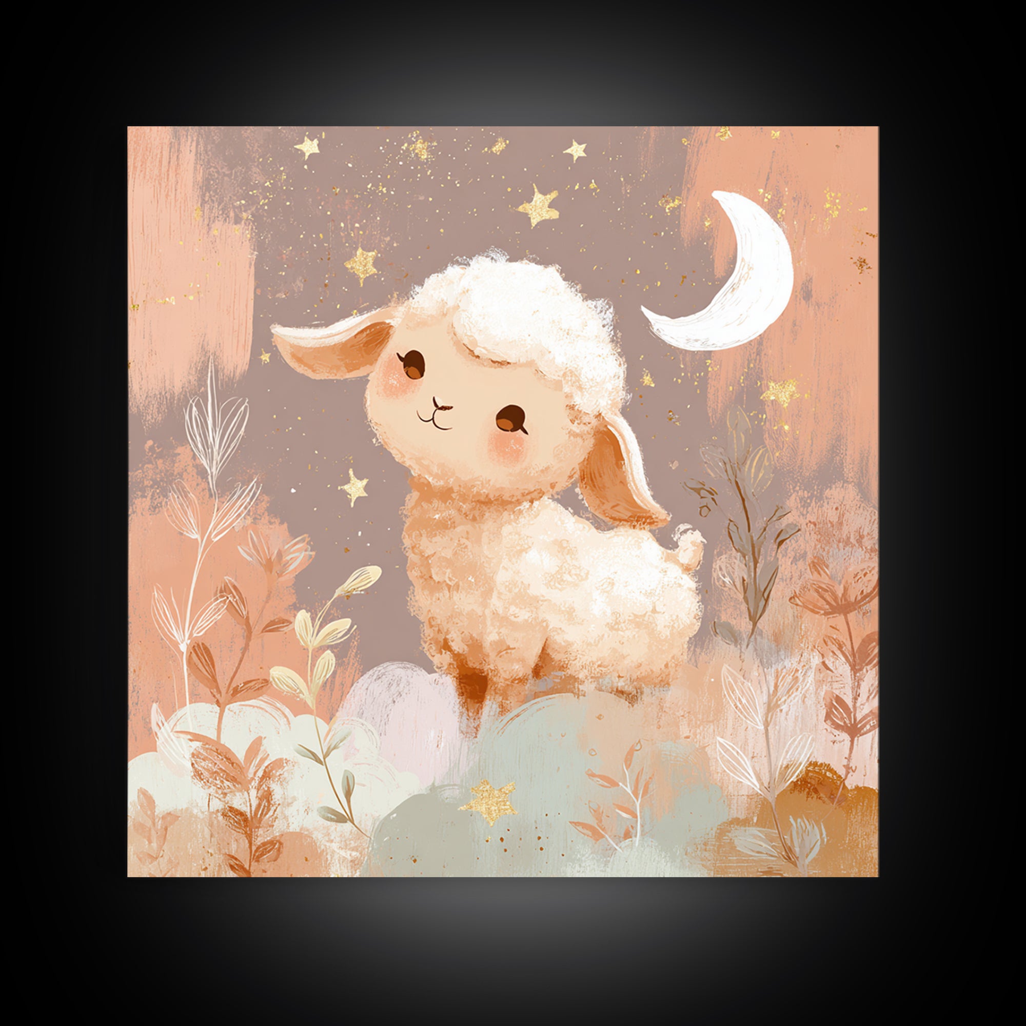 Little Lamb under a Starry Sky Canvas Print, Nursery Art, Boho Decor, Nursery Decor, Fine Art, Nursery, Wall Hangings, NUR-1x1-91