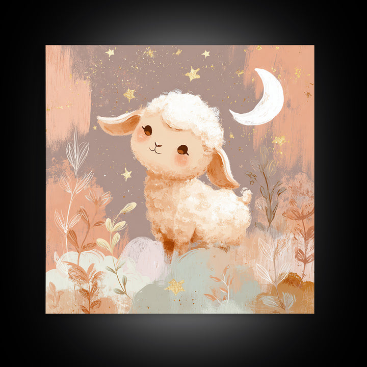 Little Lamb under a Starry Sky Canvas Print, Nursery Art, Boho Decor, Nursery Decor, Fine Art, Nursery, Wall Hangings, NUR-1x1-91