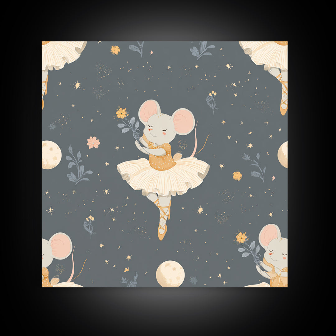 Ballet Mouse in Storybook Style Canvas Print, Nursery Art, Kids Room Art, Nursery Decor, Fine Art, Nursery, Textured Painting, NUR-1x1-92