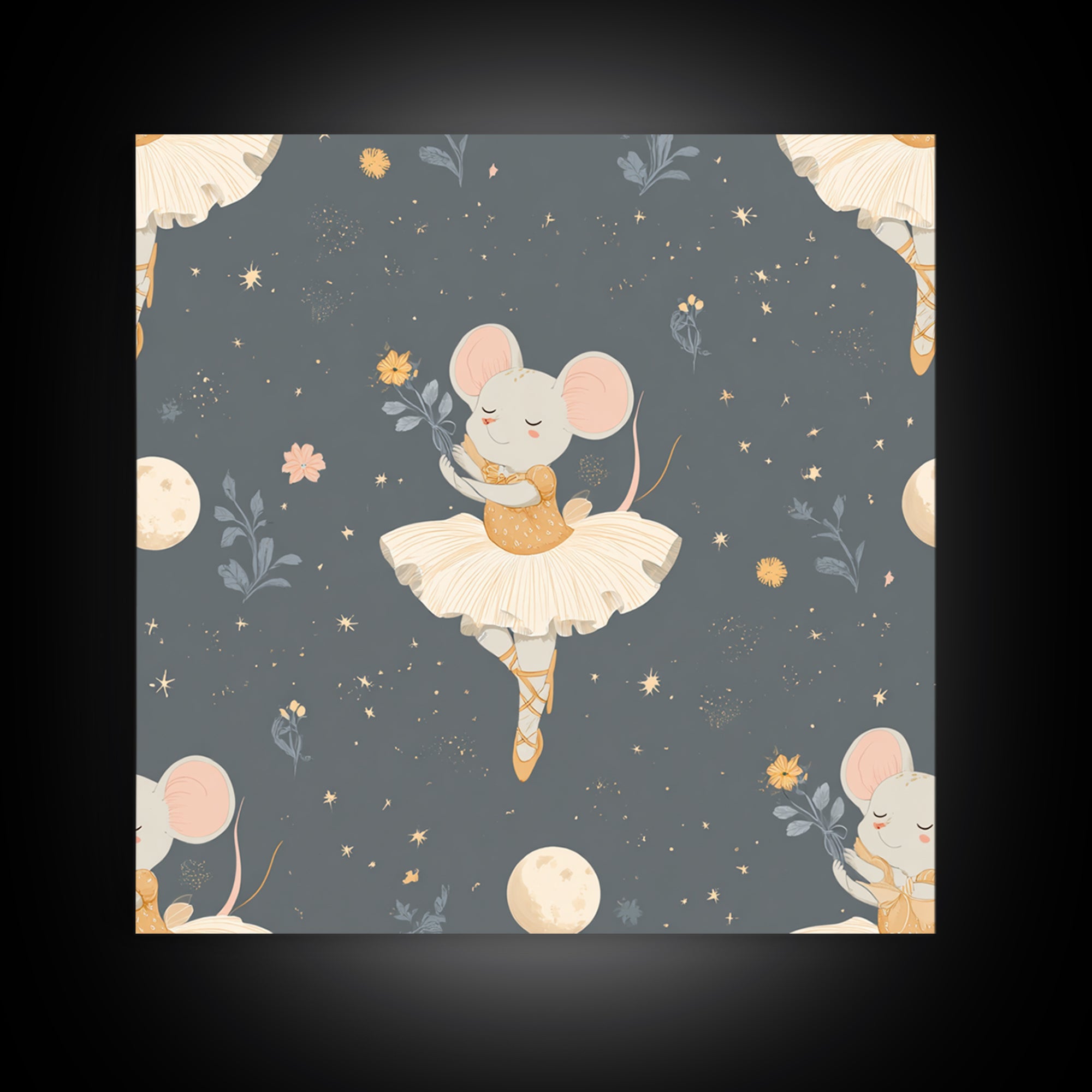 Ballet Mouse in Storybook Style Canvas Print, Nursery Art, Kids Room Art, Nursery Decor, Fine Art, Nursery, Textured Painting, NUR-1x1-92
