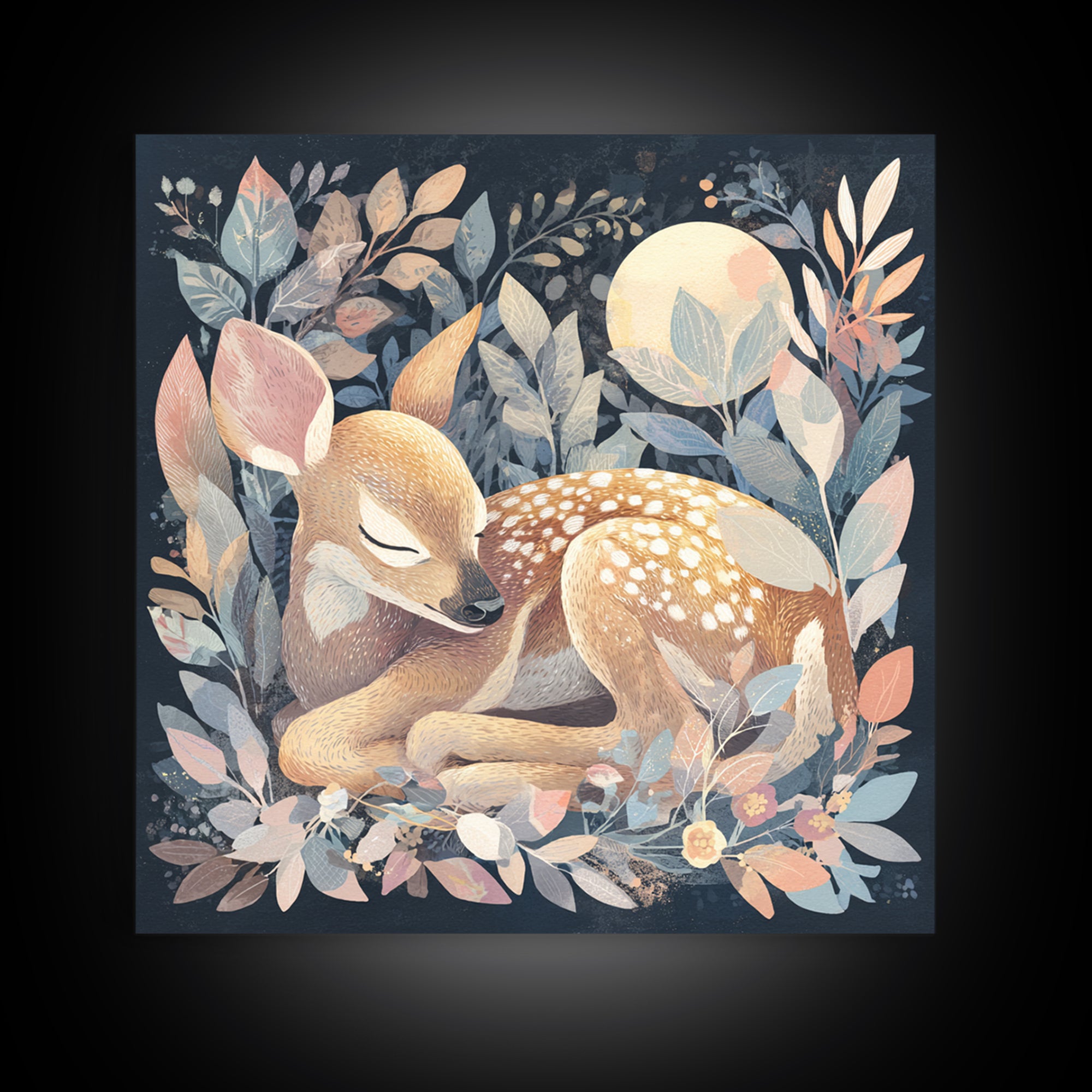 Deer Fawn Sleeping Canvas Print, Nursery Art, Gallery Decor, Nursery Decor, Fine Art, Nursery, Wall Art, Wall Decor, Art Print, NUR-1x1-95