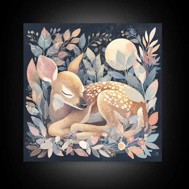 Deer Fawn Sleeping Canvas Print, Nursery Art, Gallery Decor, Nursery Decor, Fine Art, Nursery, Wall Art, Wall Decor, Art Print, NUR-1x1-95