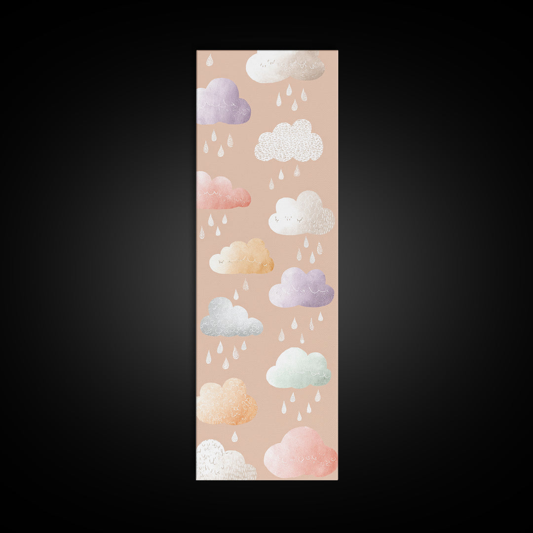 Clouds and Raindrops Canvas Print, Nursery Art, Woodland Nursery, Nursery Decor, Nursery, Gallery Decor, Neutral Decor, NUR-1x3-10