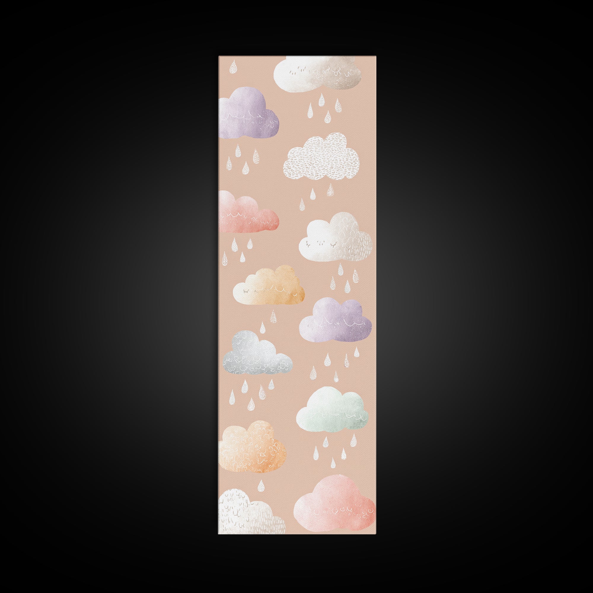 Clouds and Raindrops Canvas Print, Nursery Art, Woodland Nursery, Nursery Decor, Nursery, Gallery Decor, Neutral Decor, NUR-1x3-10