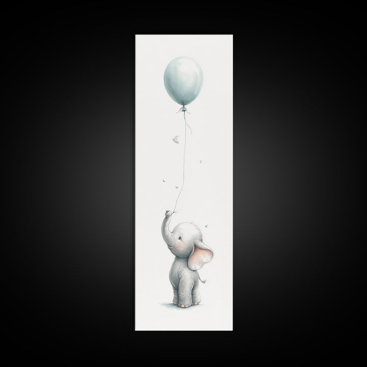 Sleepy Baby Elephant Holding a Tiny Balloon Canvas Print, Nursery Art, Fine Art Print, Nursery Decor, Fine Art, Nursery, NUR-1x3-13