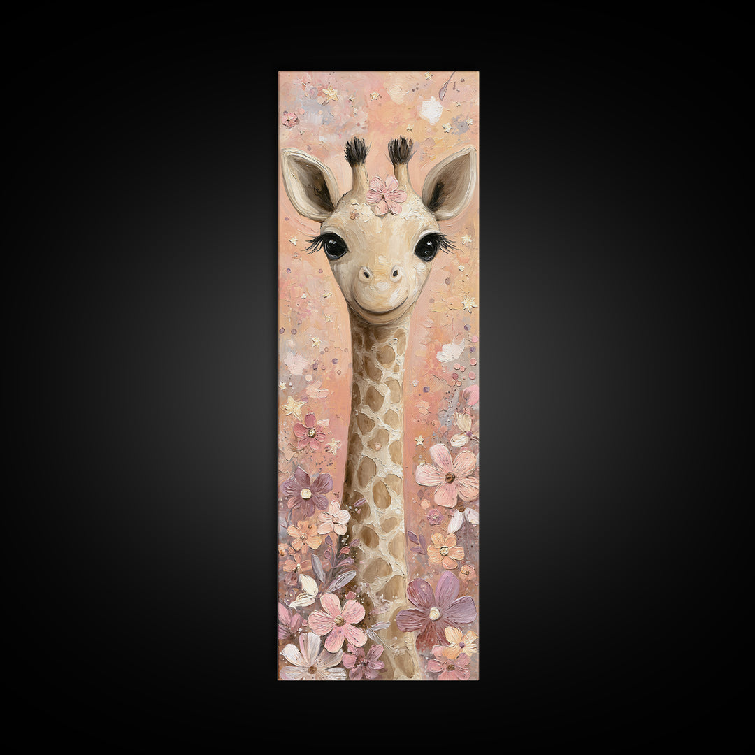 Gentle Giraffe with Pastel Flowers Canvas Print, Nursery Art, Kids Room Wall Art, Nursery Decor, Nursery, Luxury Decor, NUR-1x3-14