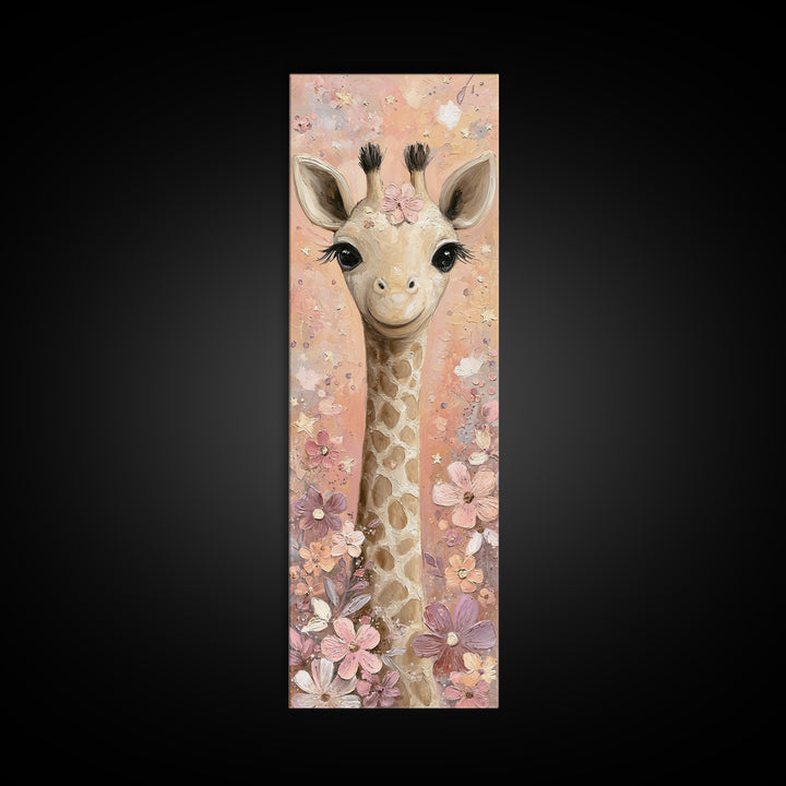 Gentle Giraffe with Pastel Flowers Canvas Print, Nursery Art, Kids Room Wall Art, Nursery Decor, Nursery, Luxury Decor, NUR-1x3-14