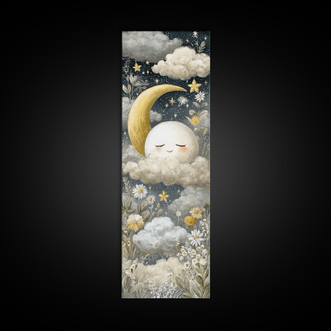 Moon and Stars Framed Canvas Print, Nursery Art, Nursery Decor, Abstract Art, Nursery 315, Playroom Decor, Wall Art Set of, NUR-1x3-15