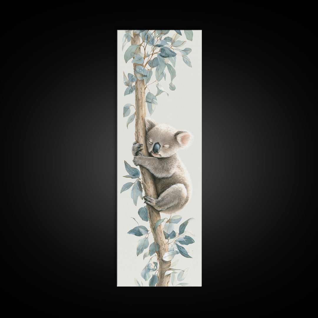 Sleeping Koala on Eucalyptus Branch Canvas Print, Nursery Art, Digital Art, Nursery Decor, Watercolor Art, Nursery, NUR-1x3-25