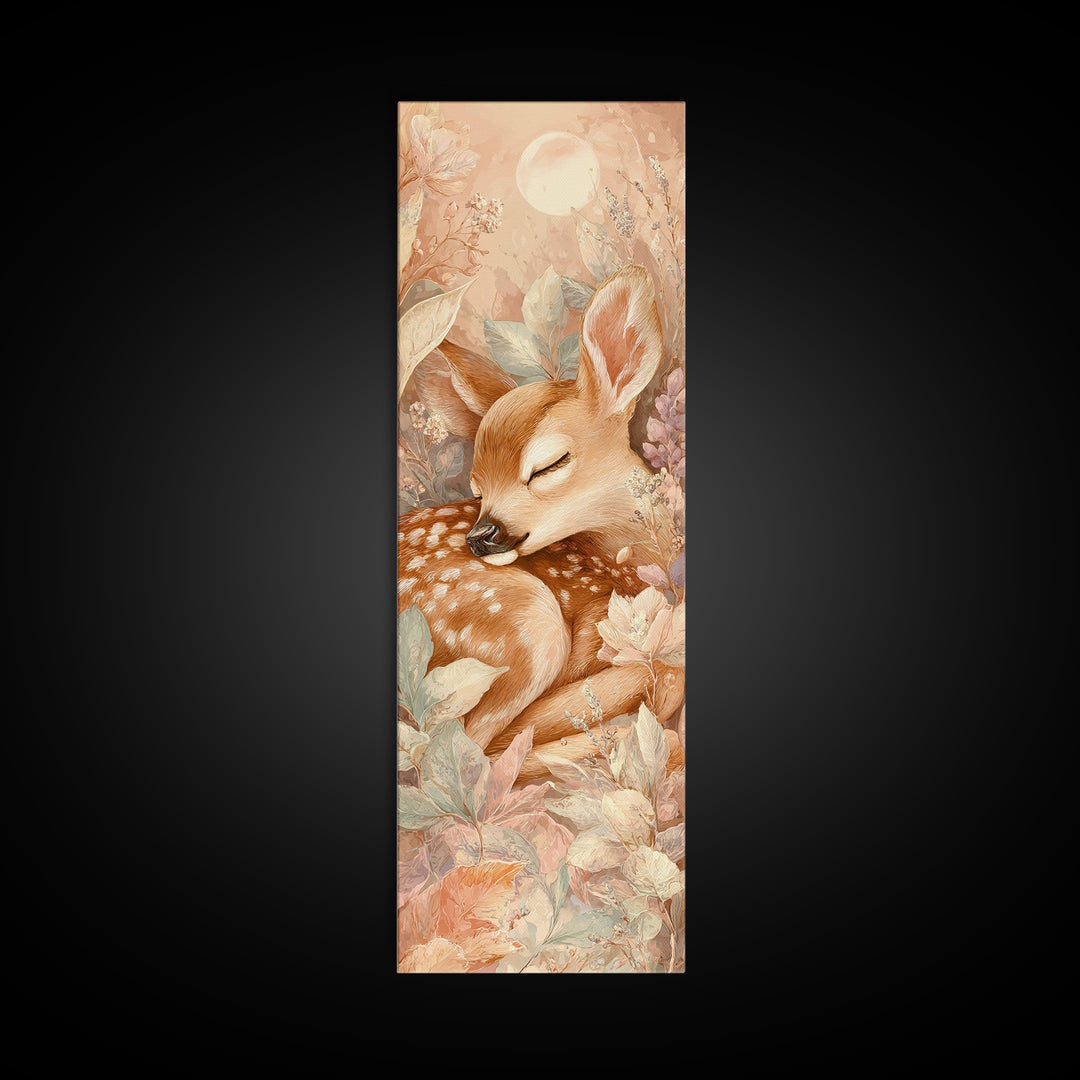 Deer Fawn Sleeping Canvas Print, Nursery Art, Wall Art, Nursery Decor, Fine Art, Nursery, Nursery Prints, Playroom Decor, NUR-1x3-35