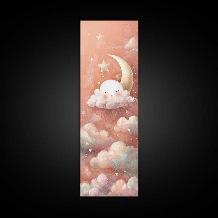 Moon and Stars Canvas Print, Nursery Art, Nursery Wall Art, Nursery Decor, Nursery, Woodland Nursery, Watercolor Print, NUR-1x3-39