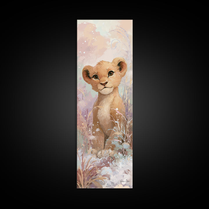 Lion Cub with Soft Golden Mane Framed Canvas Print, Nursery Art, Boho Decor, Nursery Decor, Oil Painting, Nursery, NUR-1x3-45