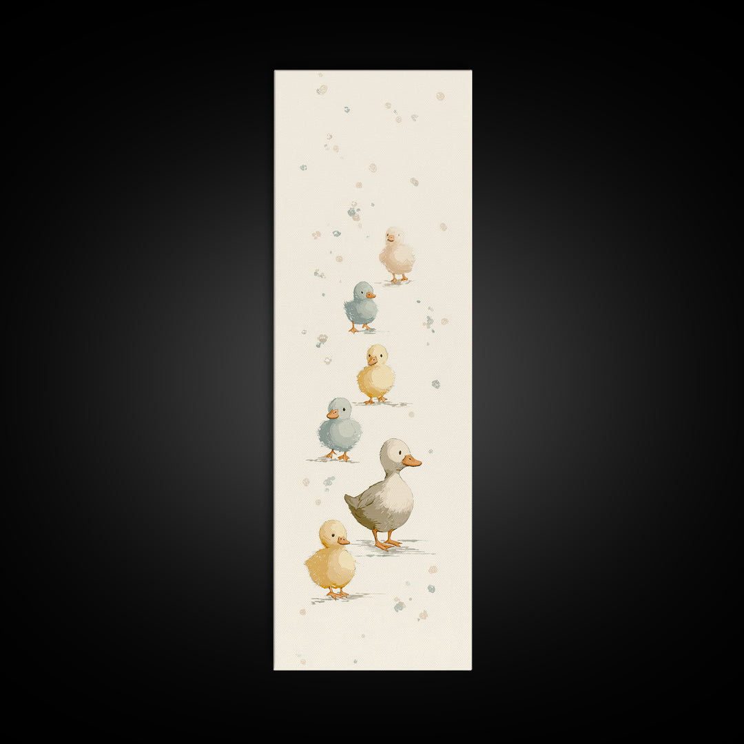 Ducklings Following a Mother Duck Framed Canvas Print, Nursery Art, Woodland Nursery Art, Nursery Decor, Oil Painting, Nursery, NUR-1x3-50