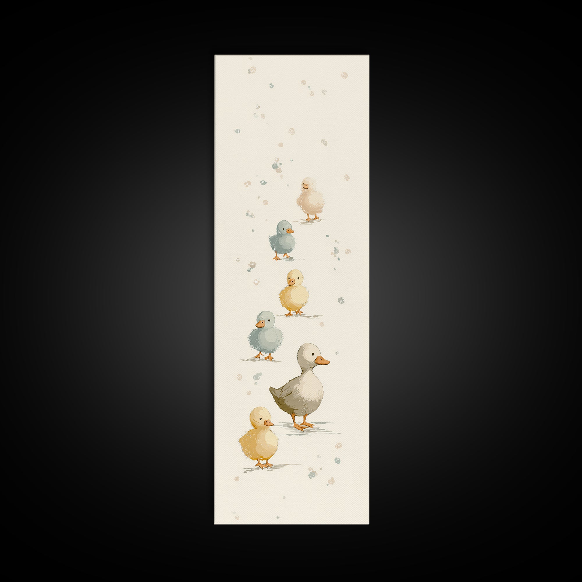 Ducklings Following a Mother Duck Framed Canvas Print, Nursery Art, Woodland Nursery Art, Nursery Decor, Oil Painting, Nursery, NUR-1x3-50
