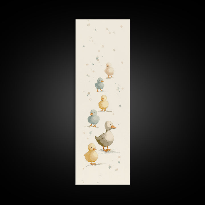 Ducklings Following a Mother Duck Framed Canvas Print, Nursery Art, Woodland Nursery Art, Nursery Decor, Oil Painting, Nursery, NUR-1x3-50