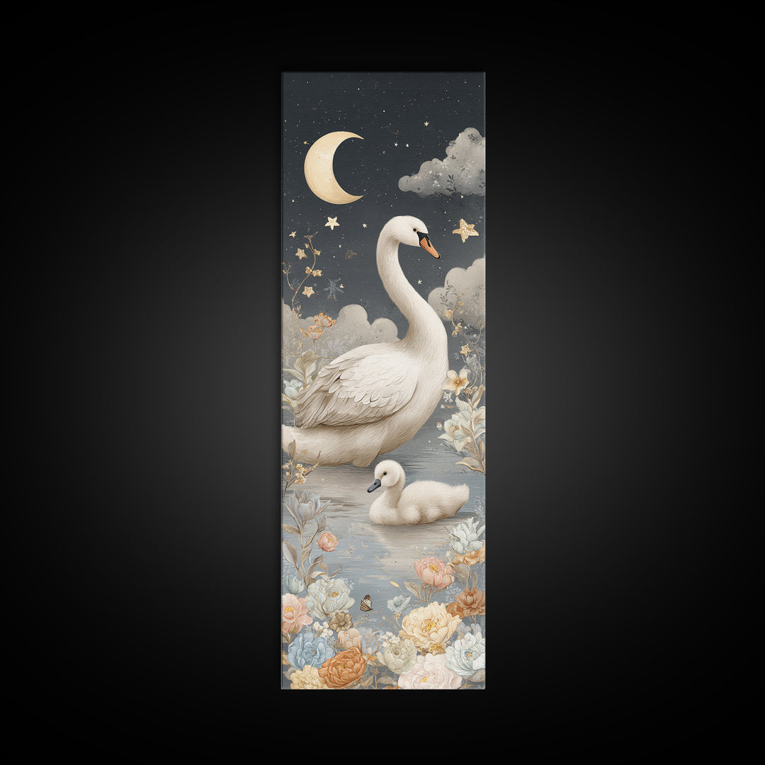 Swan and Cygnet Framed Canvas Print, Nursery Art, Wall Decor, Nursery Decor, Nursery 352, Playroom Decor, Wall Art Set of, NUR-1x3-52