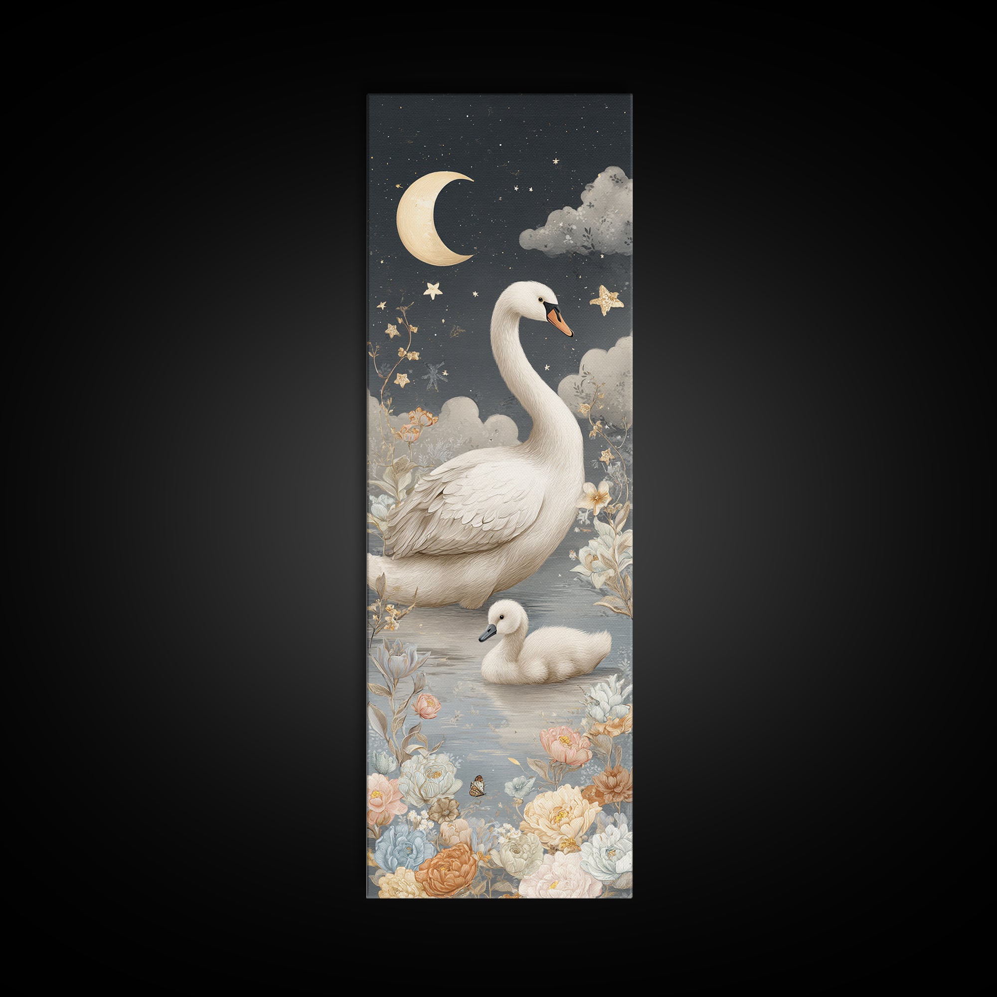 Swan and Cygnet Framed Canvas Print, Nursery Art, Wall Decor, Nursery Decor, Nursery 352, Playroom Decor, Wall Art Set of, NUR-1x3-52