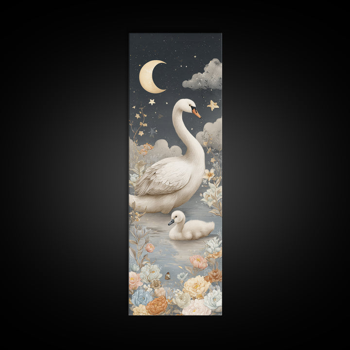 Swan and Cygnet Framed Canvas Print, Nursery Art, Wall Decor, Nursery Decor, Nursery 352, Playroom Decor, Wall Art Set of, NUR-1x3-52