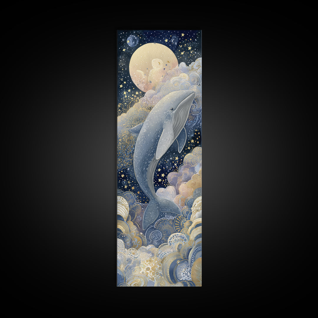 Whale and Tiny Stars Canvas Print, Nursery Art, Nursery Wall Decor, Nursery Decor, Fine Art, Nursery, Playroom Wall Art, NUR-1x3-68