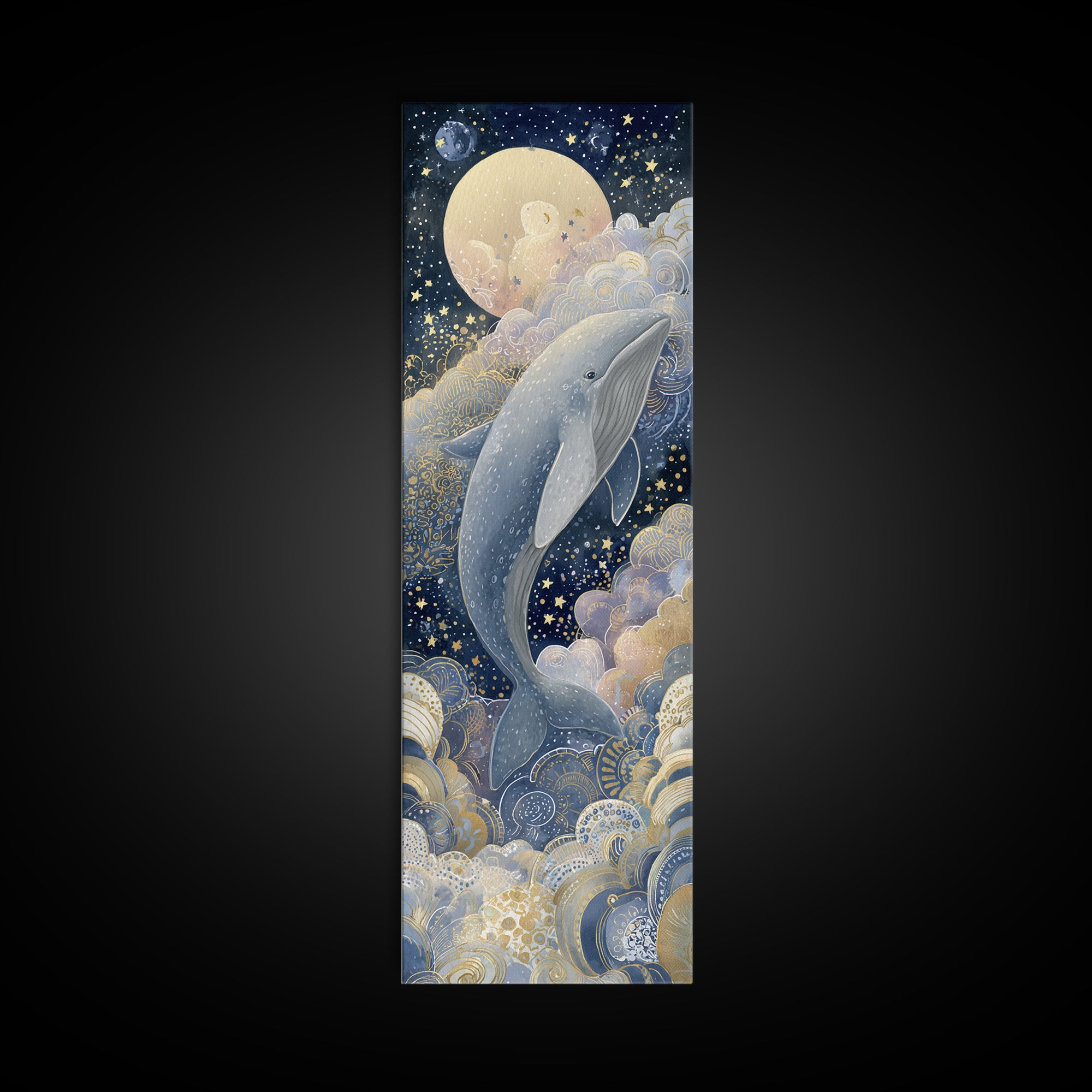 Whale and Tiny Stars Canvas Print, Nursery Art, Nursery Wall Decor, Nursery Decor, Fine Art, Nursery, Playroom Wall Art, NUR-1x3-68