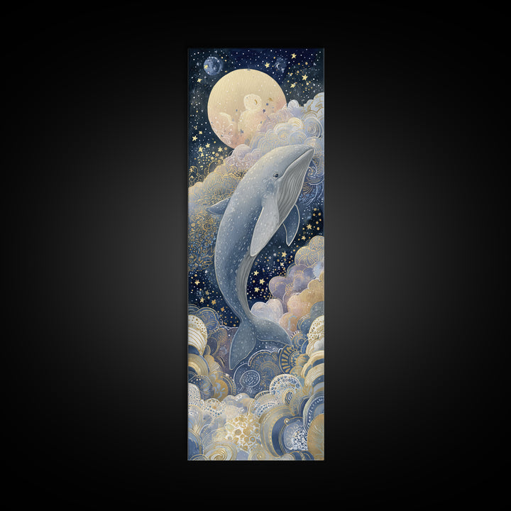 Whale and Tiny Stars Canvas Print, Nursery Art, Nursery Wall Decor, Nursery Decor, Fine Art, Nursery, Playroom Wall Art, NUR-1x3-68