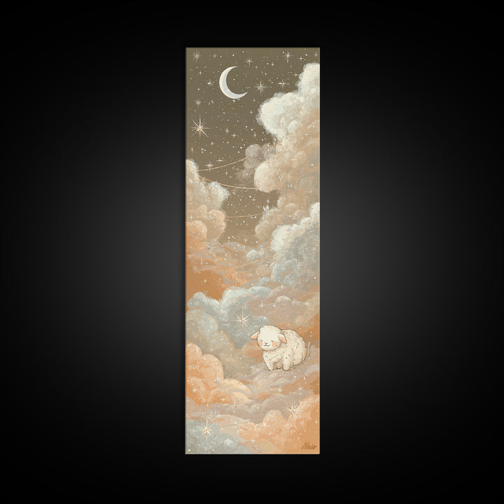 Little Lamb under a Starry Sky Canvas Print, Nursery Art, Contemporary Art, Nursery Decor, Fine Art, Nursery, Nursery Prints, NUR-1x3-7