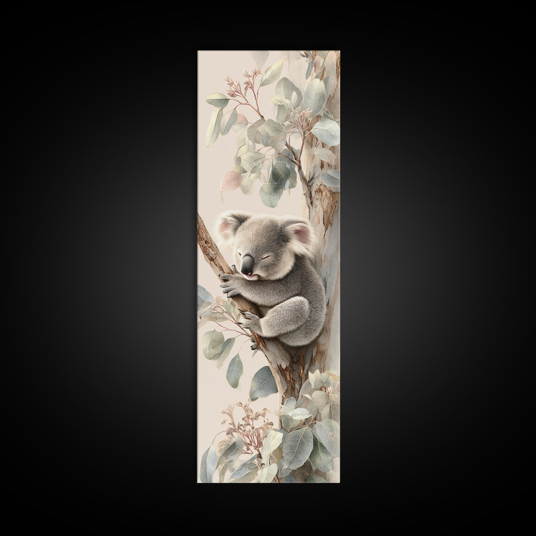 Sleeping Koala on Eucalyptus Branch Canvas Print, Nursery Art, Wall Hangings, Nursery Decor, Oil Painting, Nursery, NUR-1x3-73