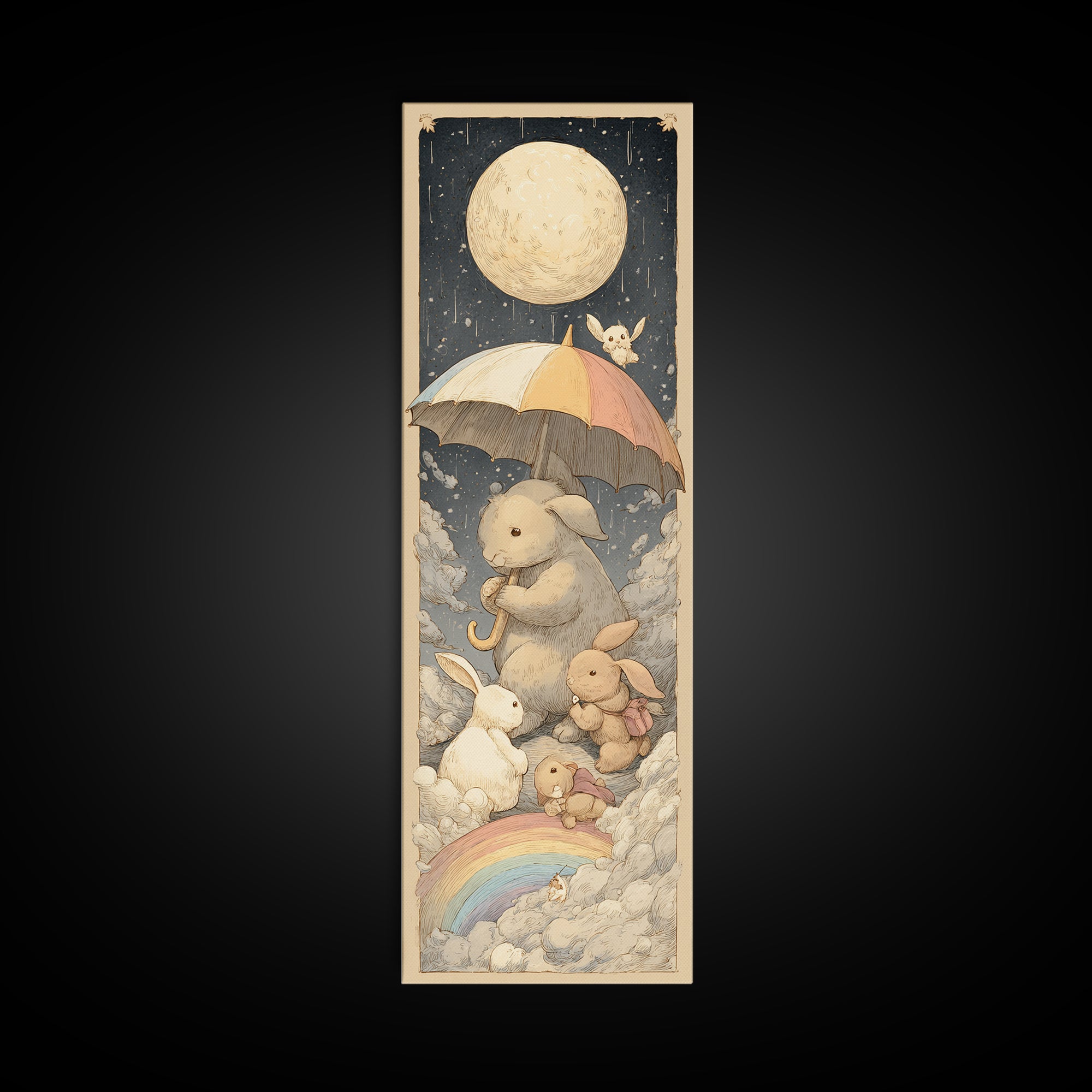 Bear and Rabbit Sharing Umbrella Canvas Print, Nursery Art, Luxury Decor, Nursery Decor, Fine Art, Nursery, Nursery Wall Art, NUR-1x3-77