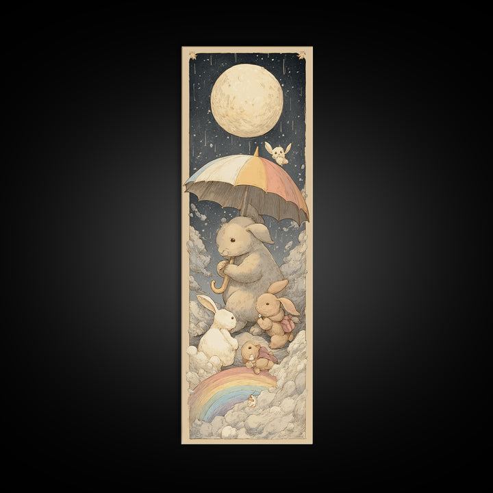 Bear and Rabbit Sharing Umbrella Canvas Print, Nursery Art, Luxury Decor, Nursery Decor, Fine Art, Nursery, Nursery Wall Art, NUR-1x3-77