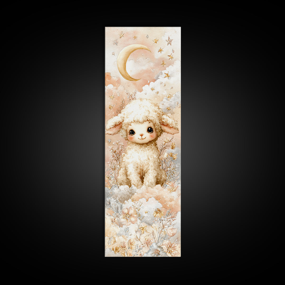 Little Lamb under a Starry Sky Framed Canvas Print, Nursery Art, Butterfly Wall Art, Nursery Decor, Fine Art, Nursery, NUR-1x3-79