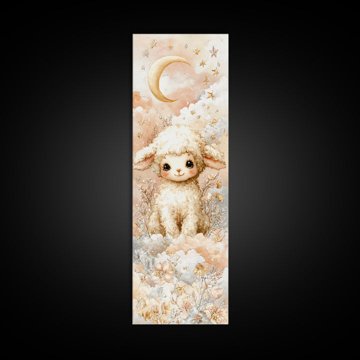 Little Lamb under a Starry Sky Framed Canvas Print, Nursery Art, Butterfly Wall Art, Nursery Decor, Fine Art, Nursery, NUR-1x3-79