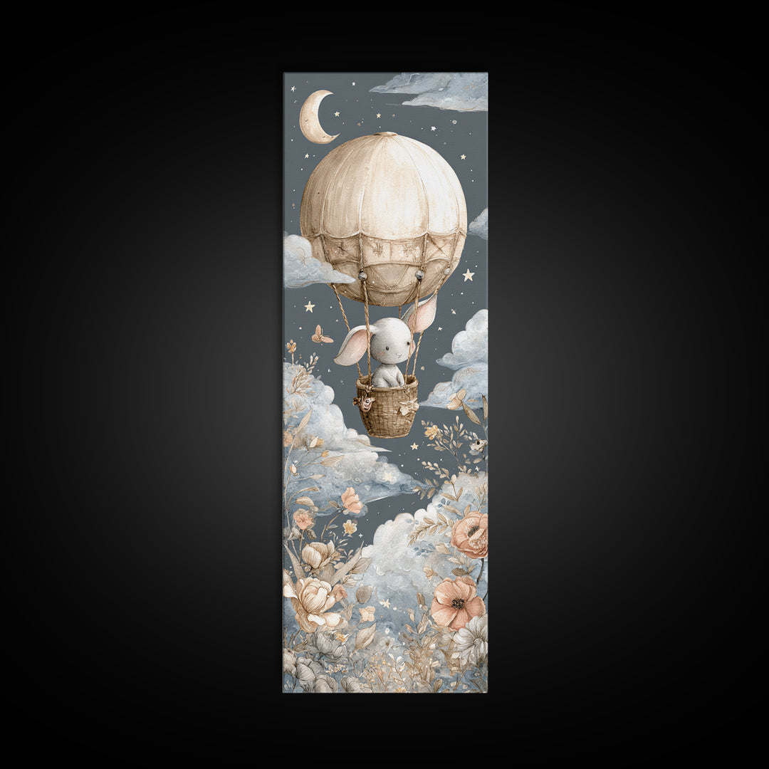 Floating Hot Air Balloon Framed Canvas Print, Nursery Art, Digital Download Art, Nursery Decor, Abstract Art, Nursery, NUR-1x3-96