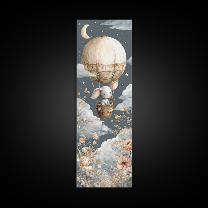 Floating Hot Air Balloon Framed Canvas Print, Nursery Art, Digital Download Art, Nursery Decor, Abstract Art, Nursery, NUR-1x3-96