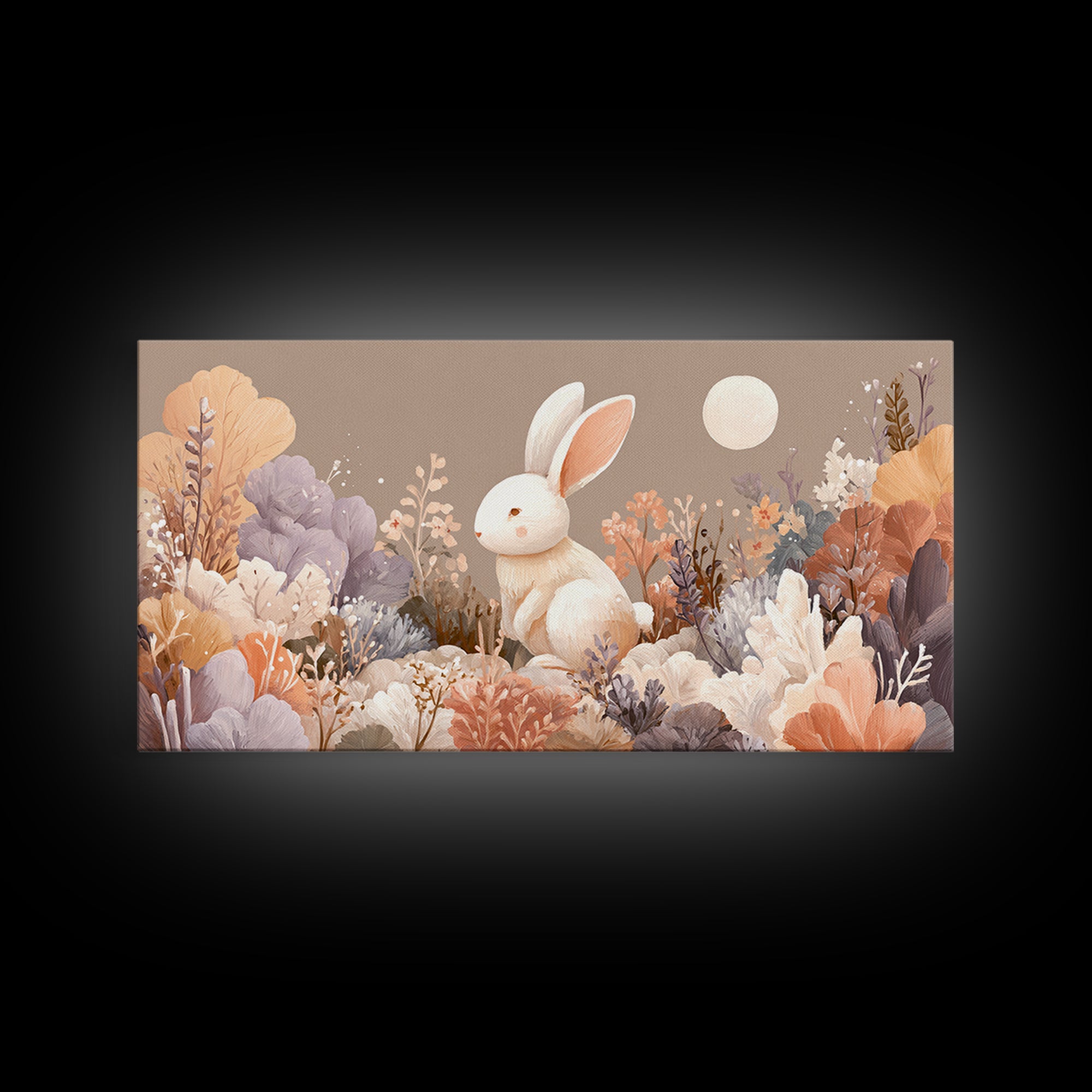 Soft Bunny in a Wildflower Meadow Framed Canvas Print, Nursery Art, Wall Decor, Nursery Decor, Oil Painting, Nursery, NUR-2x1-1