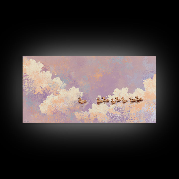 Ducklings Following a Mother Duck Framed Canvas Print, Nursery Art, Luxury Decor, Nursery Decor, Nursery, Nursery Wall Art, NUR-2x1-10