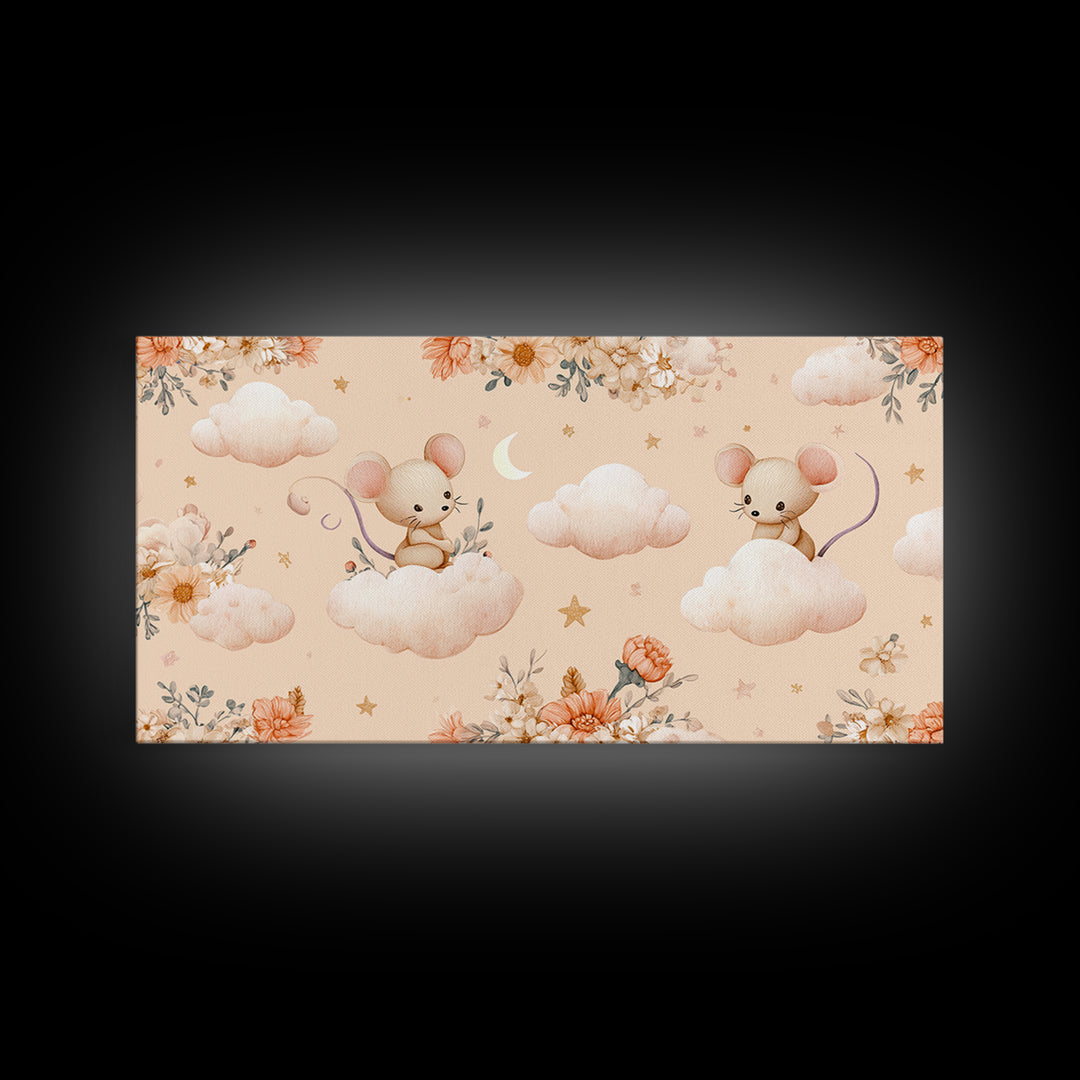 Ballet Mouse in Storybook Style Framed Canvas Print, Nursery Art, Modern Decor, Nursery Decor, Fine Art, Nursery, Art Print, NUR-2x1-16