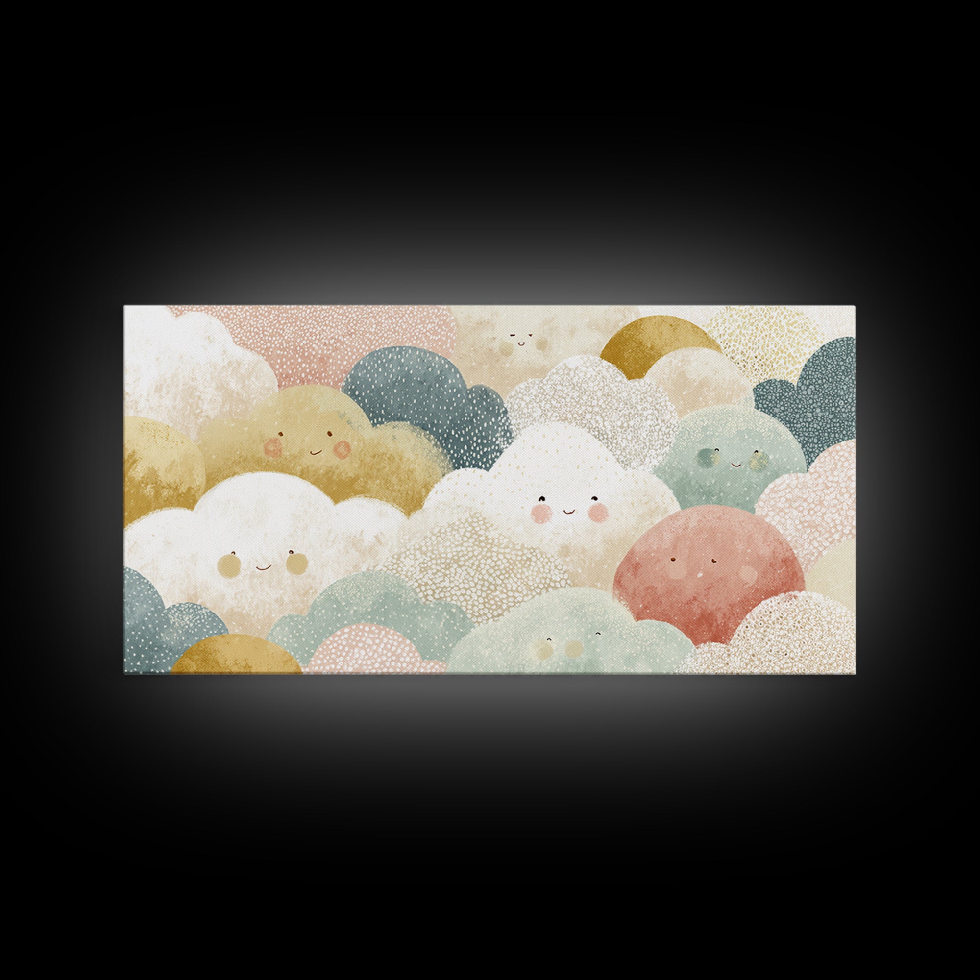Clouds and Raindrops Framed Canvas Print, Nursery Art, Fine Art Print, Nursery Decor, Fine Art, Nursery, Digital Art, NUR-2x1-18