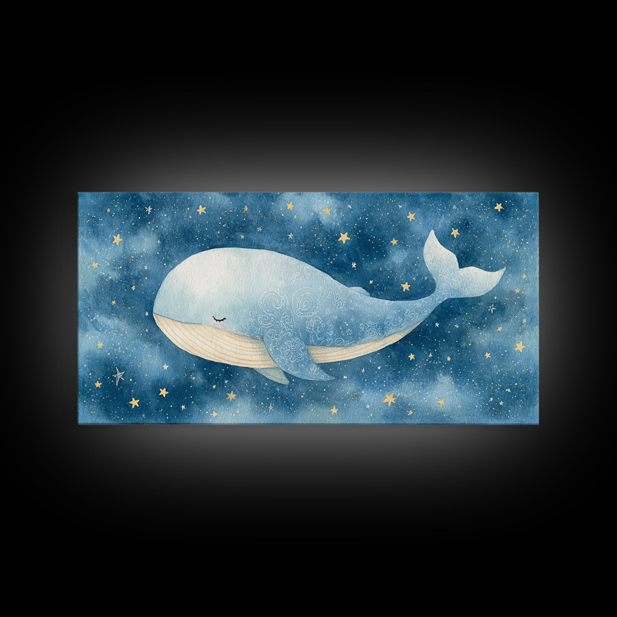 Whale and Tiny Stars Framed Canvas Print, Nursery Art, Minimalist Decor, Nursery Decor, Fine Art, Nursery, Nursery Wall Decor, NUR-2x1-28