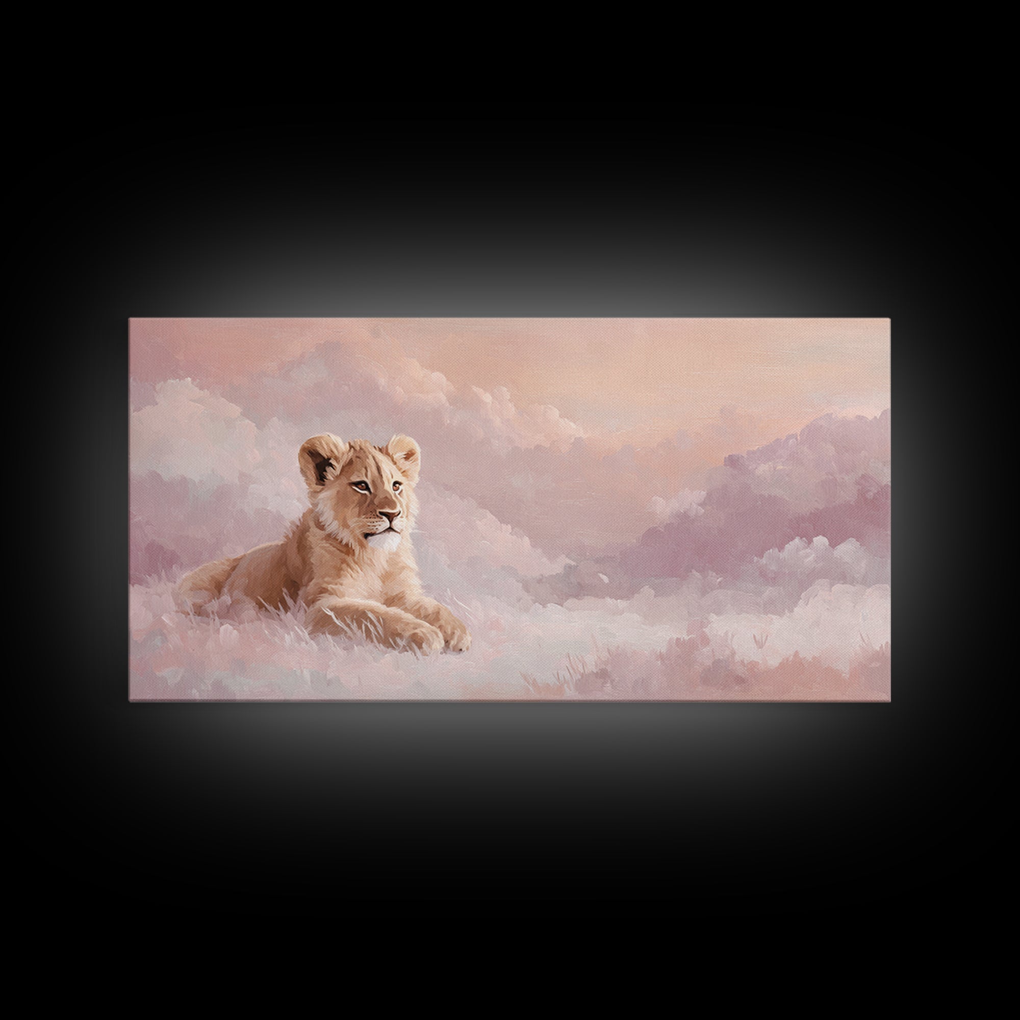 Lion Cub with Soft Golden Mane Framed Canvas Print, Nursery Art, Nursery Decor, Watercolor Art, Nursery 129, Wall Art Set of, NUR-2x1-29