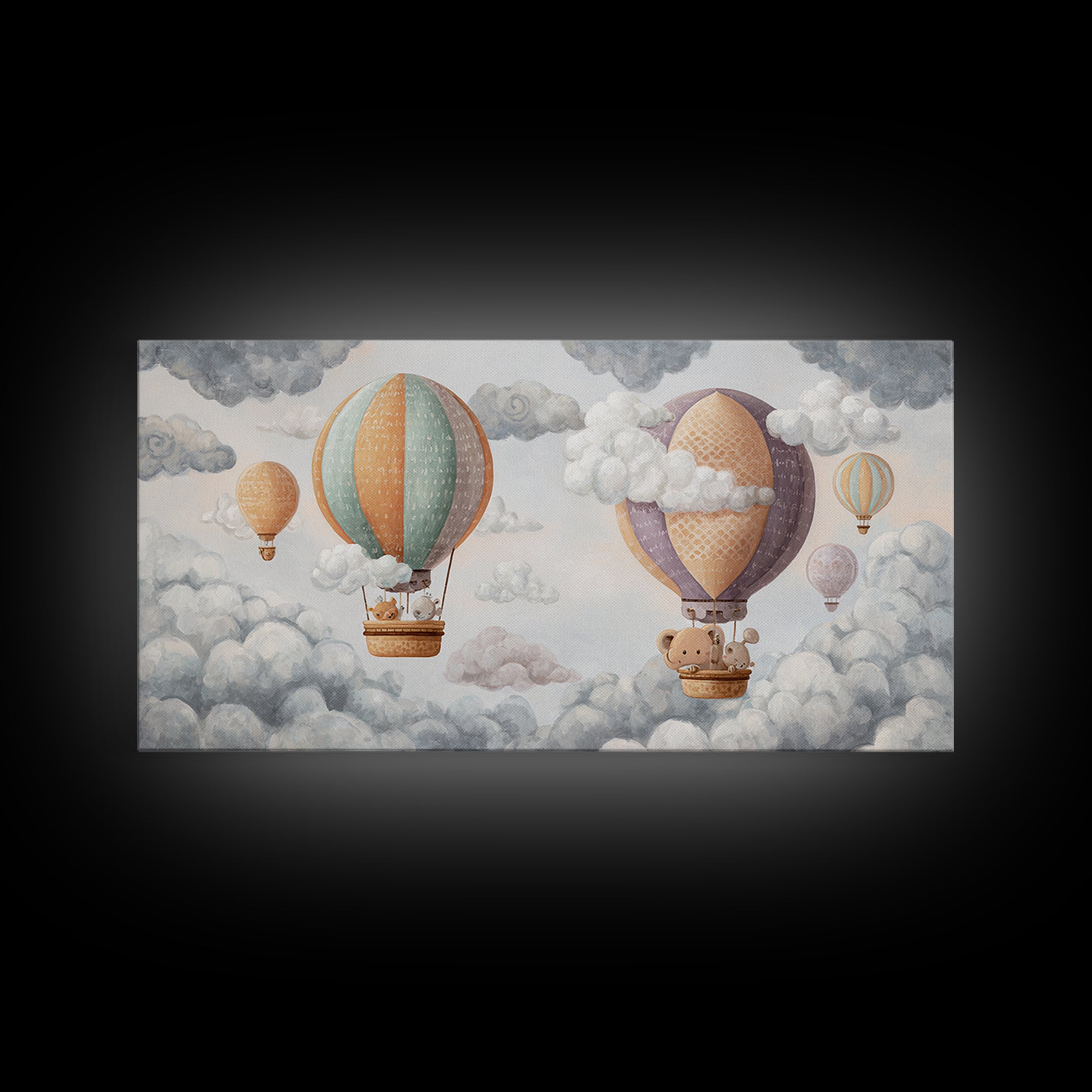 Floating Hot Air Balloon Canvas Print, Nursery Art, Contemporary Art, Nursery Decor, Oil Painting, Nursery, Nursery Prints, NUR-2x1-32