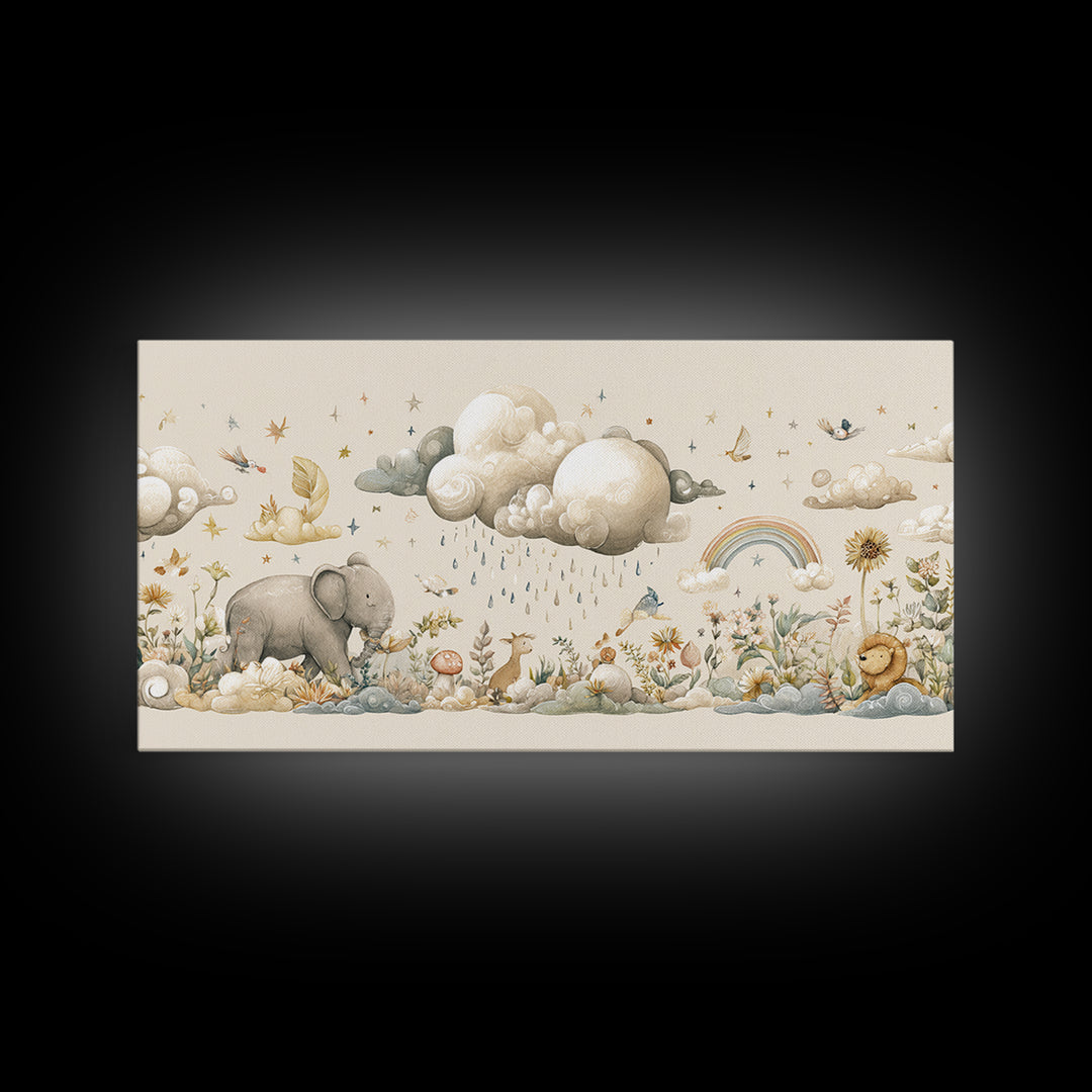Clouds and Raindrops Framed Canvas Print, Nursery Art, Fine Art Print, Nursery Decor, Fine Art, Nursery, Digital Art, NUR-2x1-42