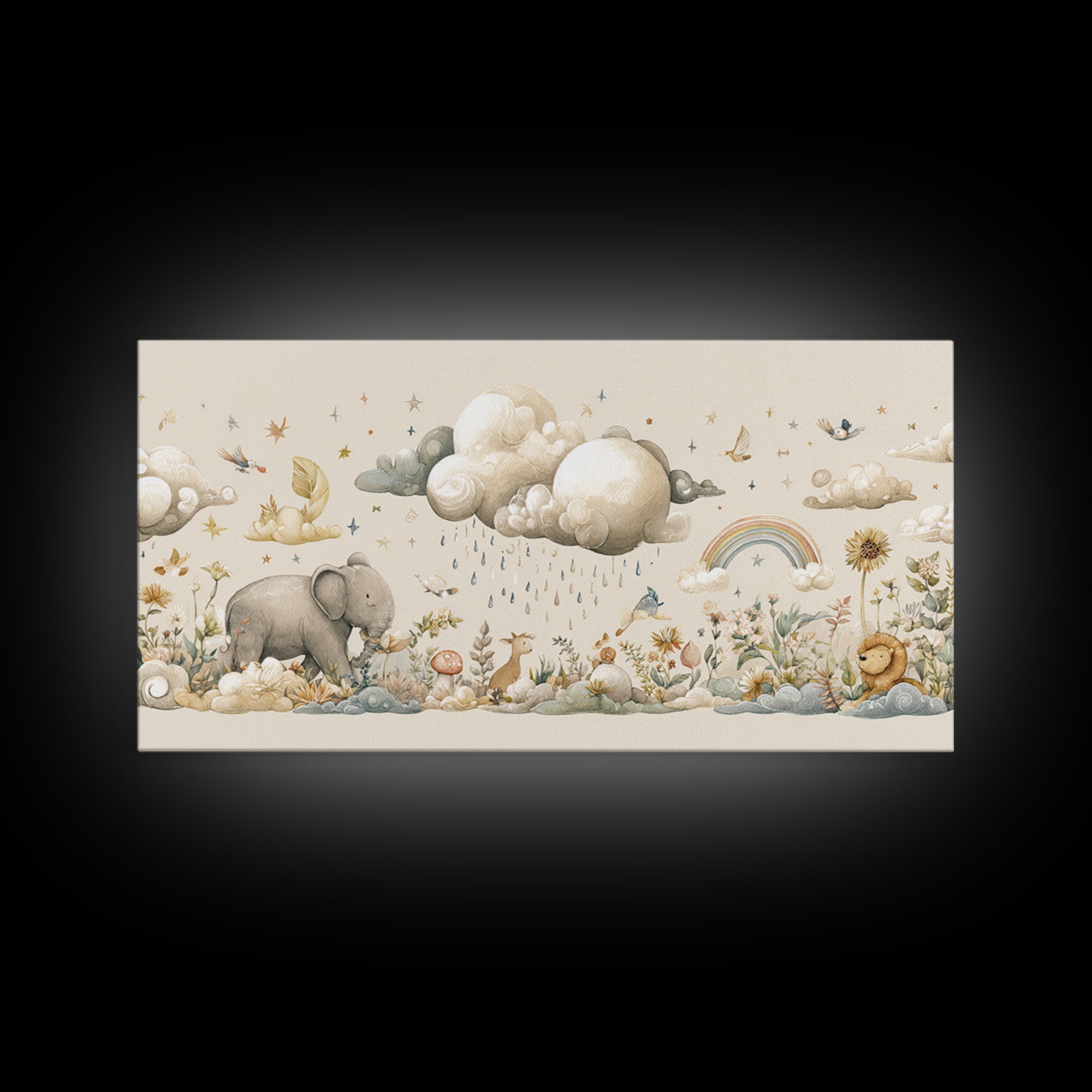 Clouds and Raindrops Framed Canvas Print, Nursery Art, Fine Art Print, Nursery Decor, Fine Art, Nursery, Digital Art, NUR-2x1-42