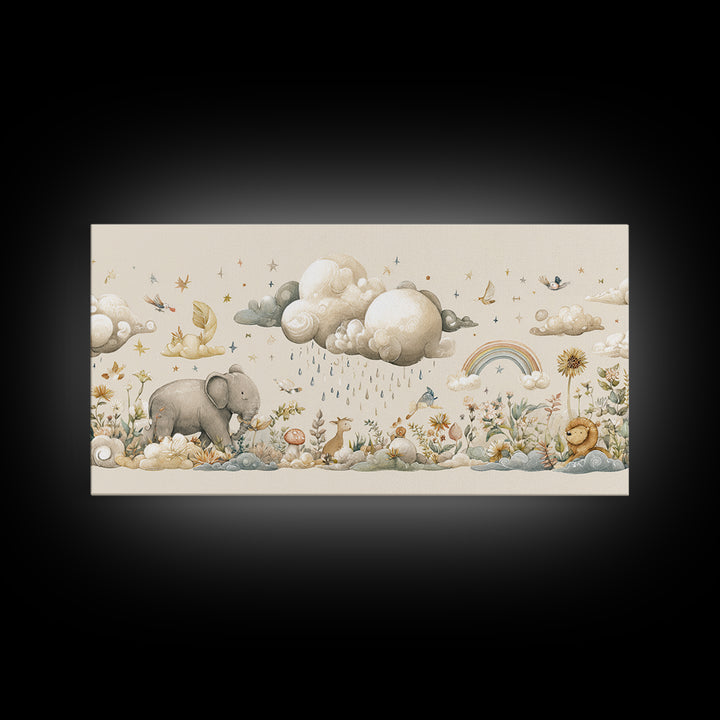 Clouds and Raindrops Framed Canvas Print, Nursery Art, Fine Art Print, Nursery Decor, Fine Art, Nursery, Digital Art, NUR-2x1-42