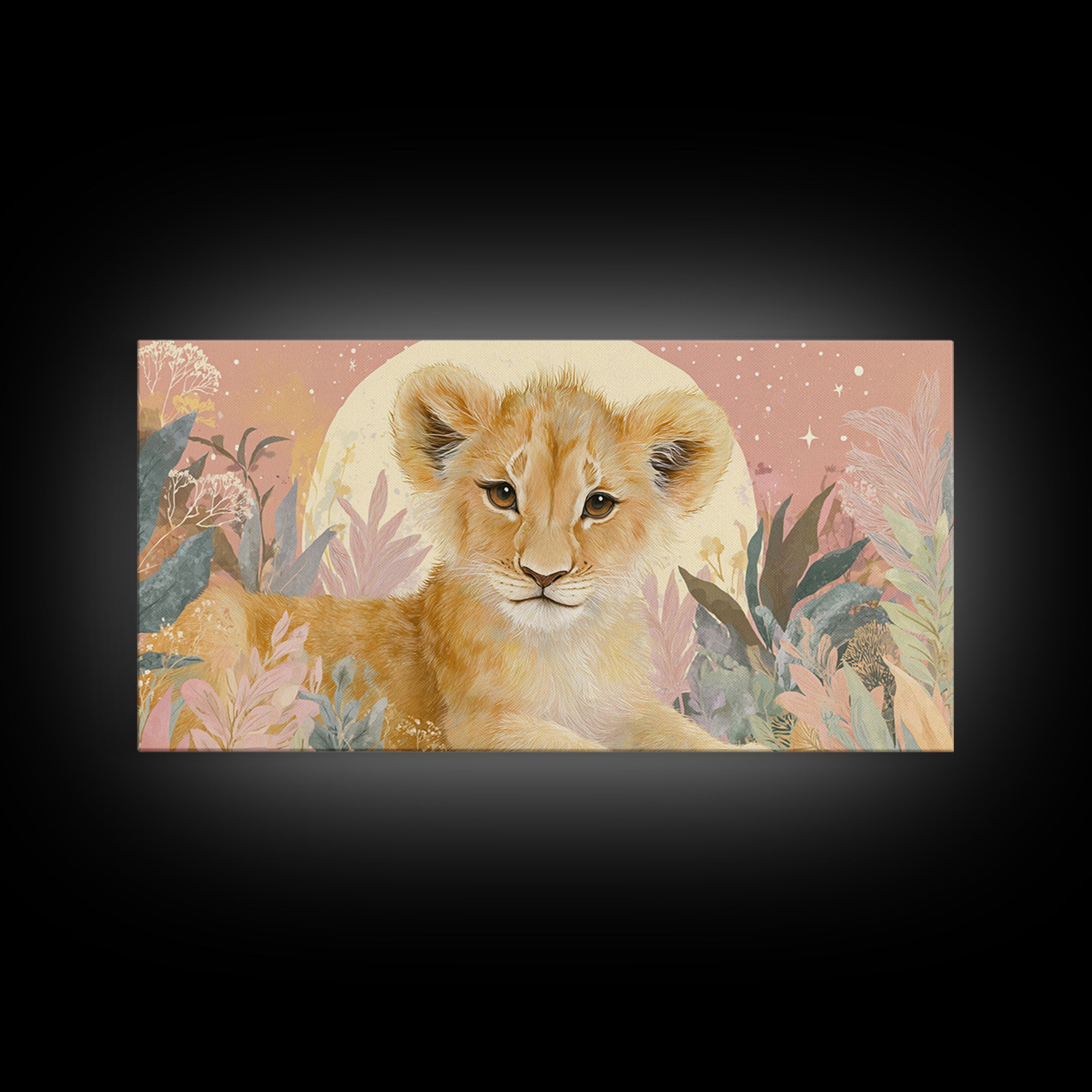 Lion Cub with Soft Golden Mane Canvas Print, Nursery Art, Printable Art, Nursery Decor, Oil Painting, Nursery, Watercolor Print, NUR-2x1-53