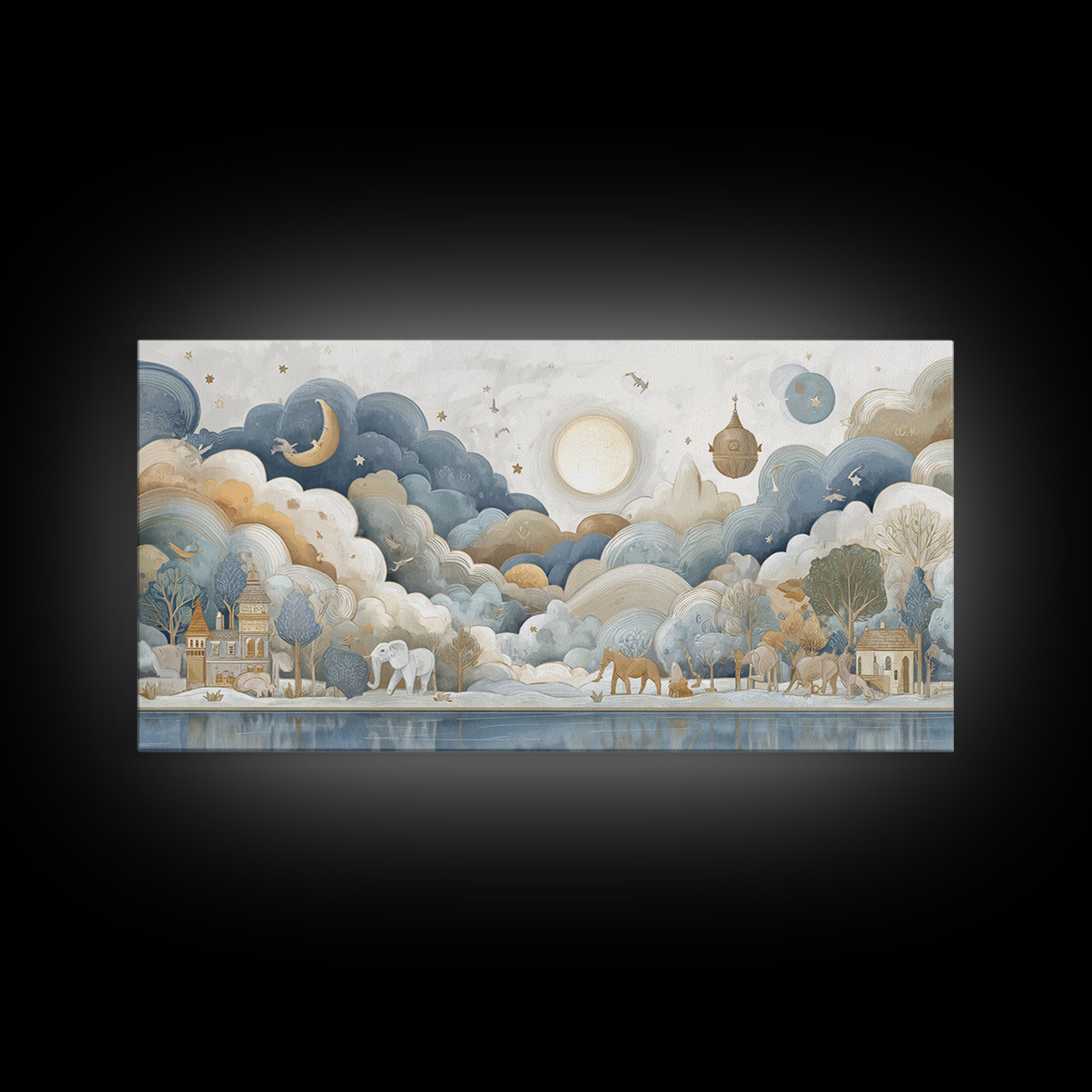 Animal Alphabet Scene Without Readable Letters Framed Canvas Print, Nursery Art, Playroom Decor, Nursery Decor, Nursery, NUR-2x1-55