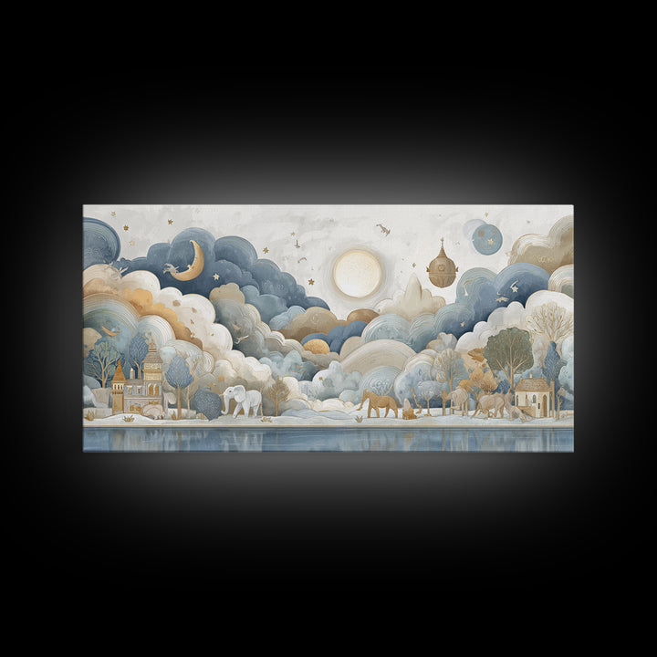 Animal Alphabet Scene Without Readable Letters Framed Canvas Print, Nursery Art, Playroom Decor, Nursery Decor, Nursery, NUR-2x1-55