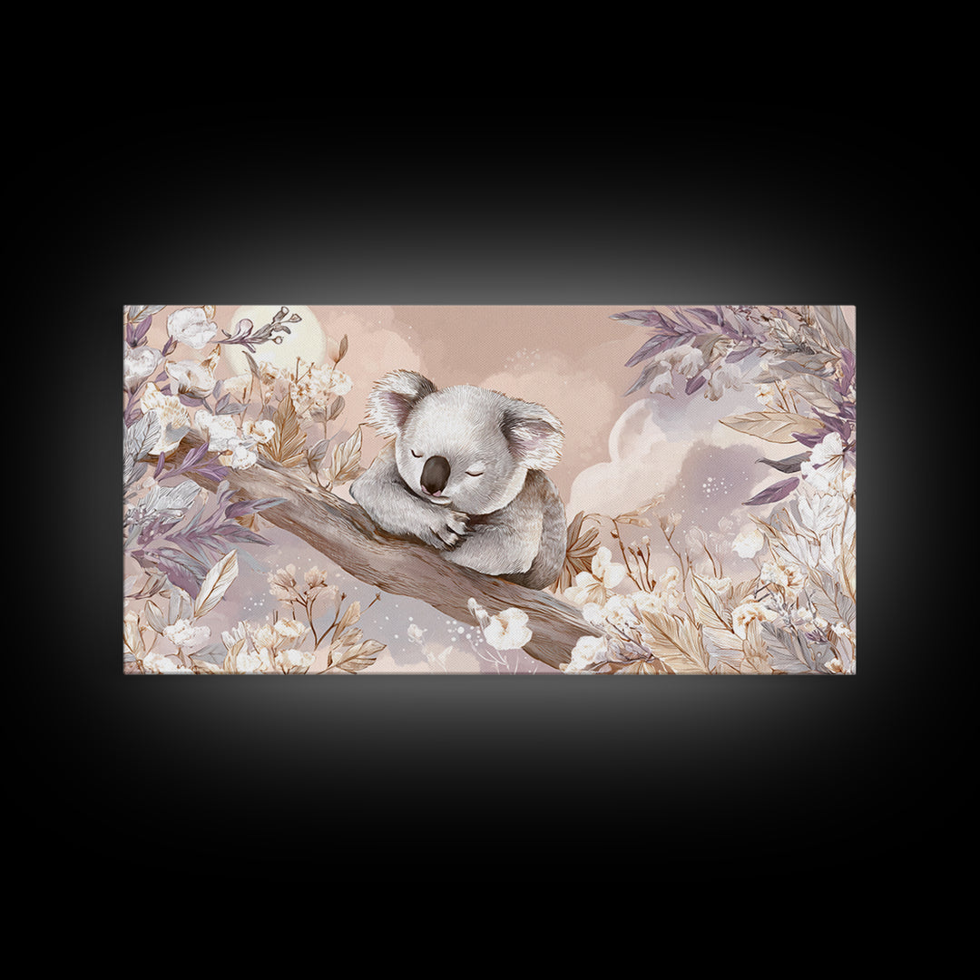 Sleeping Koala on Eucalyptus Branch Canvas Print, Nursery Art, Digital Art, Nursery Decor, Watercolor Art, Nursery, NUR-2x1-57