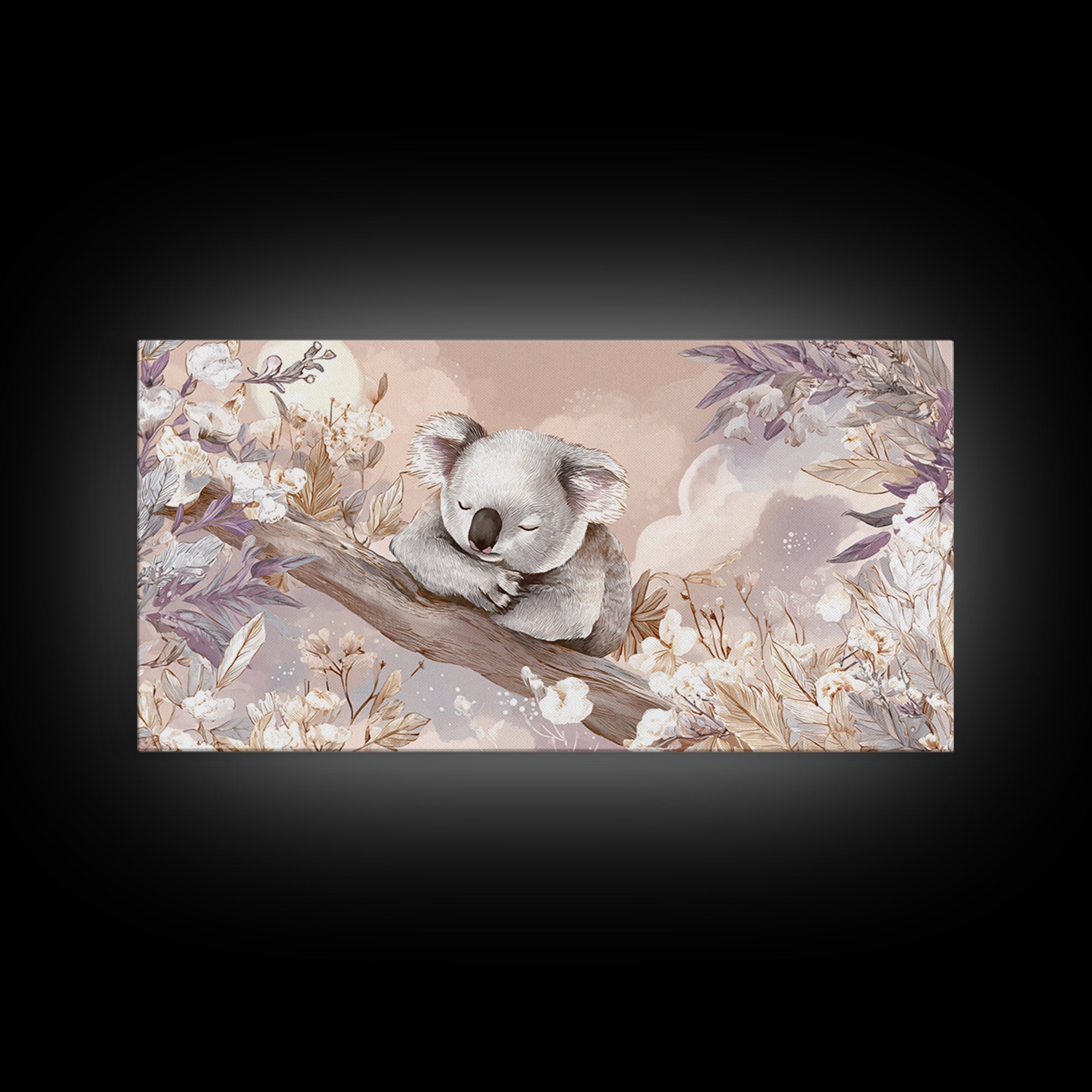 Sleeping Koala on Eucalyptus Branch Canvas Print, Nursery Art, Digital Art, Nursery Decor, Watercolor Art, Nursery, NUR-2x1-57
