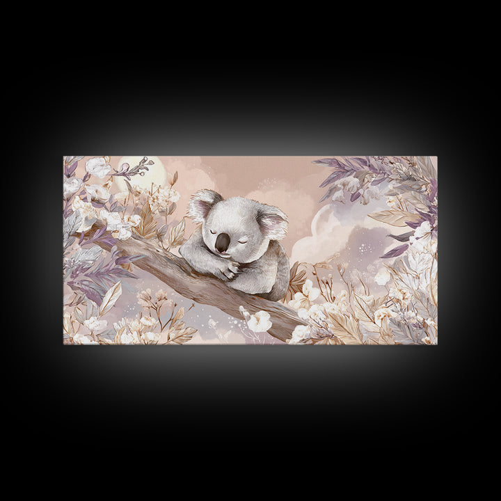 Sleeping Koala on Eucalyptus Branch Canvas Print, Nursery Art, Digital Art, Nursery Decor, Watercolor Art, Nursery, NUR-2x1-57